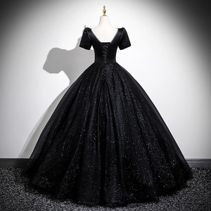 Black Off The Shoulder Ball Gown Tulle Dress Empire Waistline For Art Exam Host Evening Wear Female Vocalist Performance Costume - Product Image 3