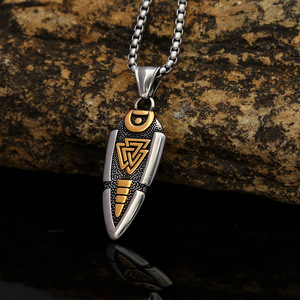 Collar con colgante de flecha de acero inoxidable yunnique con grabado geométrico para hombre, joyería de moda, cadena de 60cm - Product Image 2