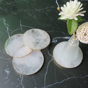 Round Gold Edge Plate White <strong>Crystal</strong> <strong>Coasters</strong> for Home Decoration - Product Image 1
