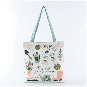 Tote de algodão reciclado com bolsos, sacola de lona de algodão para compras moda mercearia shopper com bolsos design fresco