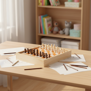 Doppio gioco da tavolo per bambini Set di scacchi Multi-funzionale in legno giocattolo educativo per il gioco da tavolo battaglie - Product Image 6