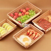 Boîte de plateau de restauration rapide jetable en papier kraft brun gaufré avec couvercle pour nouilles sushi pour emballage de pain biscuits au restaurant