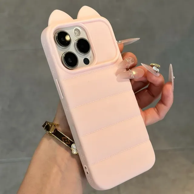 Luxury Cat Ear Soft Silicone Phone Case for iPhone 11 12 13 14 15 16 17 Pro Max Air Plus Shockproof Bumper Back Case Cover