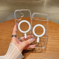 Funda Transparente para Teléfono con Carga Inalámbrica TPU PC para iPhone 17 Pro Max, Funda Magnética Antigolpes para iPhone 12 13 14 15 16 17