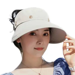 DDA386 Hot Outdoor Fashion UV Protect Sun Hat Foldable Cycling Empty Top Caps Beach Removable Large Wide Brim Visor Sports Hats