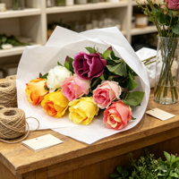 Fleurs artificielles de haute qualité en gros, roses à tiges simples multicolores pour la décoration de la maison et les arrangements floraux de mariage