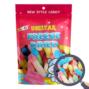 Customized high-quality crispy candy food original multi-color fruit flavored worm freeze-dried candy