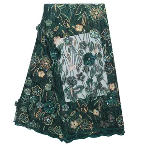 Bestway alta qualidade teal rede francês 3d flor vestidos design africano renda
