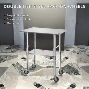 Polished Double Tier Stainless Steel Folding Multifunction Food Use Storage <b>Rack</b> Wheels <b>Kitchen</b> Eco-Friendly Custom Design - Product Image 2