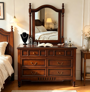 Traditional Solid Wood Makeup <b>Vanity</b> With <b>Mirror</b> Mahogany <b>Dressing</b> <b>Table</b> Storage Drawers Bedroom Furniture - Product Image 1