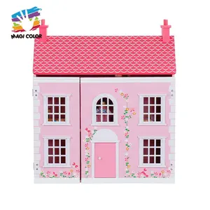 Menyesuaikan Gadis Pink Kayu Georgia Rumah Boneka dengan Furniture W06A420