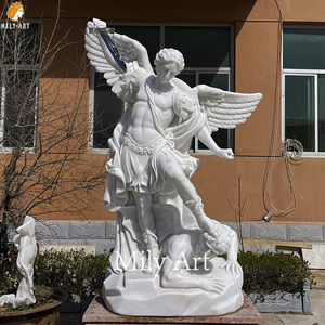 Vendita calda all'aperto religioso marmo bianco <span class=keywords><strong>maschio</strong></span> <span class=keywords><strong>angelo</strong></span> statua di san Michael scultura - Product Image 2