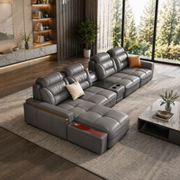 Sofá Modular en Forma de L de Estilo Moderno, Tapizado en Cuero Sintético, con Puerto USB, Mesa Lateral con Bluetooth, Juego de Sofás de Esquina, Muebles para el Hogar