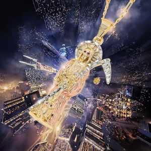 Vente en gros de collier religieux Santa Muerte en plaqué or 14 ct pendentif croix personnalisé avec Allah sainte mort pour cadeau en laiton - Product Image 2