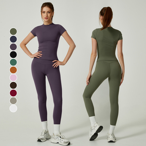 Nuovo Completo Sportivo da <span class=keywords><strong>Donna</strong></span> ad Asciugatura Rapida, Traspirante, con Maniche Corte e <span class=keywords><strong>Pantaloni</strong></span> Yoga a Vita Alta Modellanti, Set da Palestra per Donne - Product Image 1
