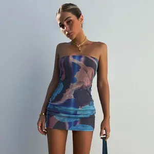 2021 gedruckt Off Shoulder Bodycon Kleider Elegant Casual Bangkok Kleid Damen Tube Tops Rock