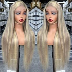 วิกผมยาวตรงแบบ<span class=keywords><strong>ผม</strong></span>แท้  แบบผูกเชือกด้านหน้า 13x6 HD  วิกผมแบบเต็มศีรษะ  <span class=keywords><strong>ผม</strong></span>เปรูแท้  ไฮไลท์สี 613  วิกแบบไม่ต้องใช้กาว - Product Image 1