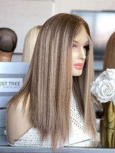 Cuticule alignée 18 pouces soyeuse droite européenne vierge cheveux avant de lacet casher juif blond HD perruque - Product Image 2