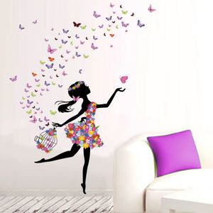 Decoración <span class=keywords><strong>para</strong></span> el hogar 3D extraíble Birdcage Girl Flower Wall Stickers Kids Room - Product Image 3