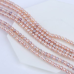 Perles de Zhuji, perles d'eau douce naturelles, 5-5,5 mm, rose, violet, elliptiques, enfilées pour collier, bracelet, vente en gros - Product Image 2