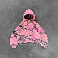 Sudadera con Capucha OEM de Gran Gramaje para Hombre, Color Rosa Intenso, Camuflaje Digital Realtree, 400GSM, Algodón, Cuello Alto, Impresión Personalizada