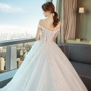 Royal Dream Off Shoulder Ball Gown Wedding Dress White Floral Print Natural Waistline Sweetheart Neckline Long Train 2026 New - Product Image 3