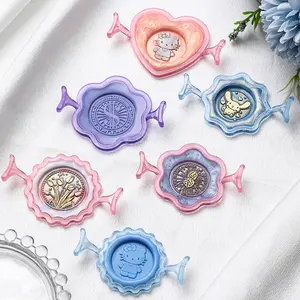 Exclusive Transparent Wax Seals Shaper Heart Flower Shaped Sealing Wax Ring Mold for Stamps Pink Blue Purple