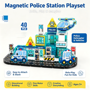40 pièces de tuiles magnétiques <span class=keywords><strong>sur</strong></span> le thème de <span class=keywords><strong>la</strong></span> <span class=keywords><strong>police</strong></span> de 3,75 cm, blocs de construction éducatifs STEM pour enfants, pour créer des scènes de ville, jeu de rôle, cadeau pour garçons et filles - Product Image 3