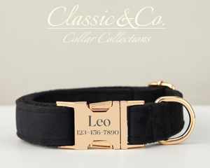 Balck Veet Personnalisez l'ensemble de laisse de collier de chien avec fleur et nœud papillon pour animal de compagnie mâle et femelle, étiquette de nom gravée en or, cadeau de mariage pour chiot - Product Image 2