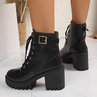 Nouvelles Bottes Western Cowboy Carrées pour Femme Grande Taille, Automne 2026, Tige en PU, Fermeture Éclair Latérale, Talon Épais, Noires