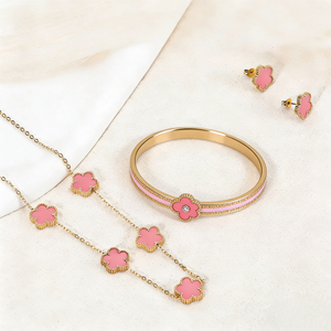 <span class=keywords><strong>Ensemble</strong></span> de bijoux élégant pour femme, collier et boucles d'oreilles en acier inoxydable plaqué or 18 carats, cadeau d'anniversaire - Product Image 1