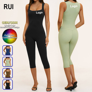 RUIQUWIN al por mayor Mono de yoga para mujer con efecto segunda piel, cuello cuadrado, ajustado, tipo body, con pantalones capri estilo ciclista para gimnasio y entrenamiento - Product Image 1