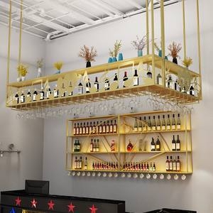 Crémaillère à vin suspendue au plafond avec porte-<span class=keywords><strong>verres</strong></span>, étagère de rangement et d'exposition pour bouteilles de vin et <span class=keywords><strong>verres</strong></span>, crémaillère à vin et à <span class=keywords><strong>verres</strong></span> durable suspendue - Product Image 2