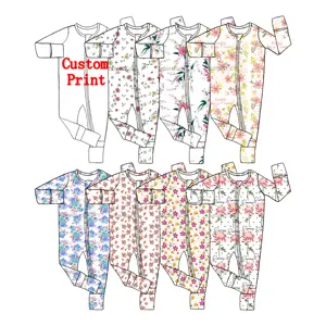 ODM Wholesale Newborn baby rompers with zipper 95% bamboo 5% spandex Long Sleeve Zipper O-neck Baby Romper