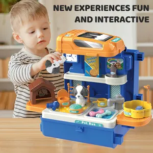 Leemook Pretend Play Children's Toys 3 In 1 Bus Pet Care Beauty Play House Toys Sets