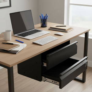 Organizador de cajones bajo escritorio Ergo 16 con 2 cajones extraíbles, ahorro de espacio, almacenamiento de escritorio para oficina, diseño minimalista - Product Image 2