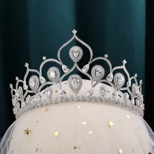 00188 लक्जरी शादी बड़ा ताज दुल्हन टोप Zirconia क्रिस्टल मोती रानी क्राउन राजकुमारी Tiaras शादी बाल गहने