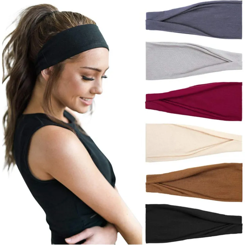 Bandeaux de cheveux élastiques de couleur unie pour femmes, bandeau de Yoga, Turban de mode, accessoires de cheveux, vente en gros