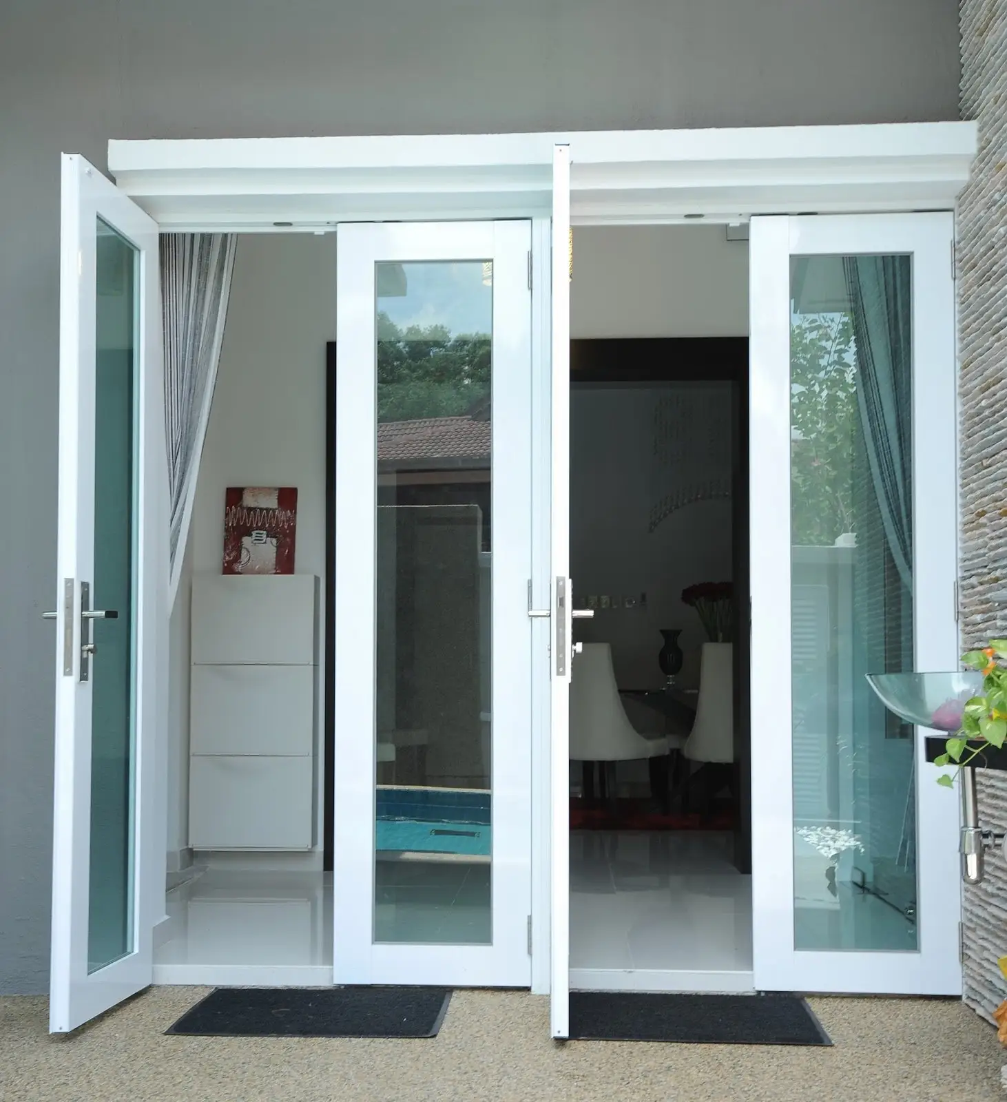 Primahome an ninh bão tác động đôi tráng men PVC hồ sơ uPVC cửa sổ và cửa ra vào Khung kính nhựa uPVC PVC cửa sổ trượt