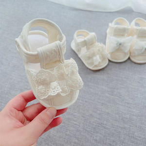 Sandales d'été pour bébés filles de 0 à 1 an, style princesse, avec semelle souple en caoutchouc, nœud blanc, plates et antidérapantes - Product Image 4