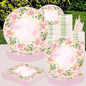 Suministros para fiestas de bodas y baby shower Bandeja de papel floral <span class=keywords><strong>C</strong></span> Tazas Mantel para novias para fiestas y ocasiones especiales - Product Image 1