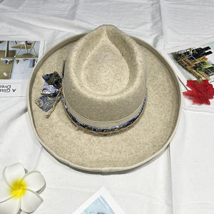 Prêt à expédier hommes femmes unisexe 100% laine feutre <span class=keywords><strong>beige</strong></span> larme haut large bord fedora chapeau feutre trilby gentleman <span class=keywords><strong>borsalino</strong></span> chapeaux - Product Image 5