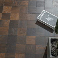 Parquet en teck brun foncé de qualité supérieure, multicouche, en damier, pour espace de vie