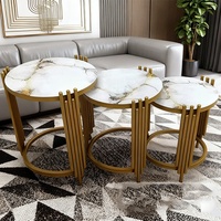 Table basse moderne minimaliste à trois pièces avec cadre métallique, rangement intégré, durable, facile à nettoyer, écologique, en ardoise