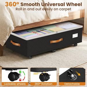 Contenedor de Almacenamiento Rodante Ajustable de 80L para Debajo de la Cama con Ruedas y Tapas Transparentes para Dormitorios, Hogar, Ropa y Mantas - Product Image 4