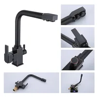 Robinet de cuisine avec filtre purificateur d'eau, pulvérisateur latéral, double poignée, usage domestique et commercial, robinet d'eau potable directe