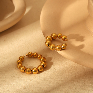 Hoop <b>Earrings</b> Gold Plated Round Bead Design Fashion Simple Stainless Steel <b>Stud</b> <b>Earrings</b> For Women Jewelry Accessory - Product Image 2