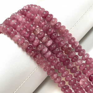 ลูกปัดพลอยสตรอเบอรี่สีชมพูแท้ผลิตจากลูกปัดทรงกลมเรียบ AAA + ลูกปัดอัญมณีคุณภาพทำเครื่องประดับ - Product Image 1