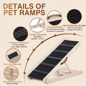 Rampe pour <span class=keywords><strong>chien</strong></span> pour canapé, lit, <span class=keywords><strong>voiture</strong></span>, rampes réglables pour animaux de compagnie, 6 hauteurs, marchepieds en bois robustes pour animaux de compagnie de petite, moyenne et âgée taille, - Product Image 2