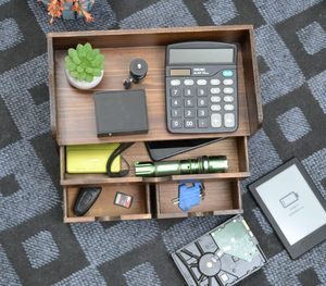 ที่จัดระเบียบลิ้นชักไม้ไผ่แบบปรับได้ 3 ช่อง สำหรับจัดเก็บของใช้ในบ้าน พร้อมชั้นวางของ ที่จัดระเบียบโต๊ะทำงาน และชั้นวางจดหมาย - Product Image 4